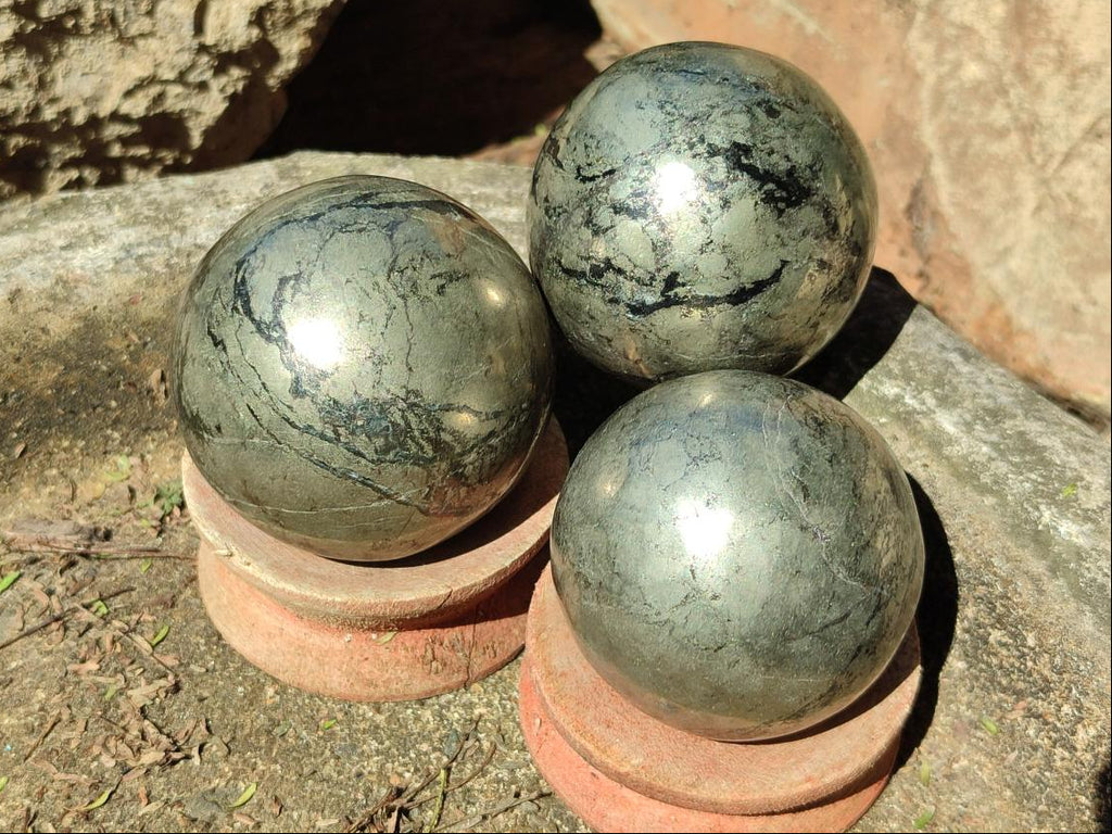 Polished Basalt Pharaoh Stone Spheres x 6 From Iron Duke Mine, Zimbabwe - Toprock Gemstones and Minerals 