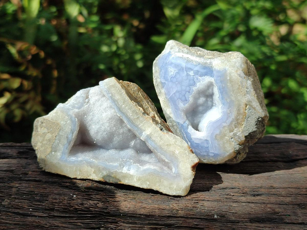 Polished On One Side Blue Lace Agate Geodes x 12 From Nsanje, Malawi - Toprock Gemstones and Minerals 