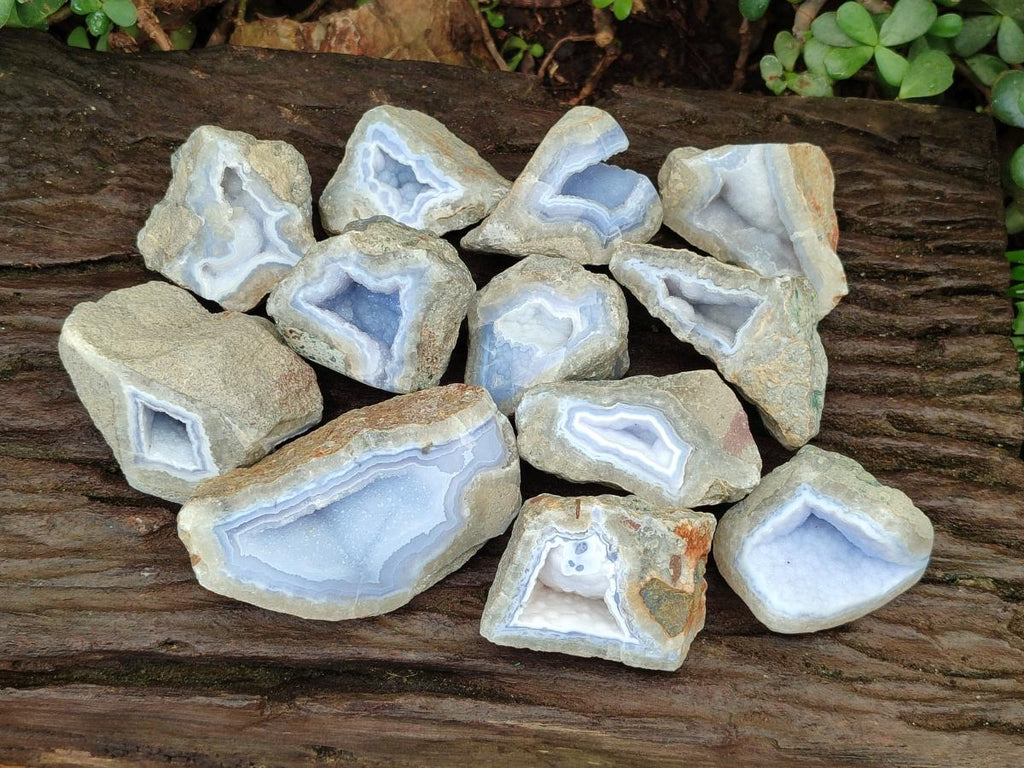 Polished On One Side Blue Lace Agate Geodes x 12 From Nsanje, Malawi - Toprock Gemstones and Minerals 