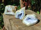 Polished On One Side Blue Lace Agate Geodes x 12 From Nsanje, Malawi - Toprock Gemstones and Minerals 