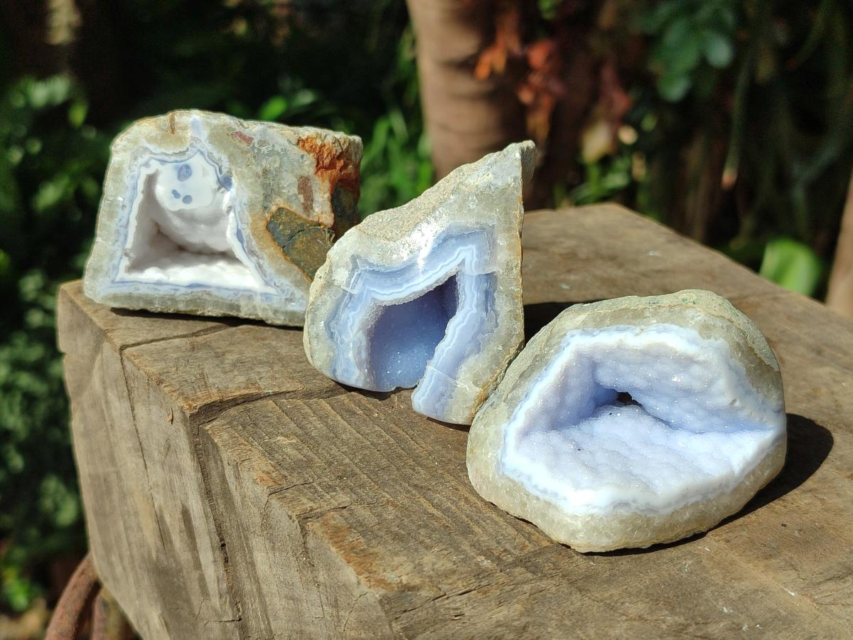 Polished On One Side Blue Lace Agate Geodes x 12 From Nsanje, Malawi - Toprock Gemstones and Minerals 