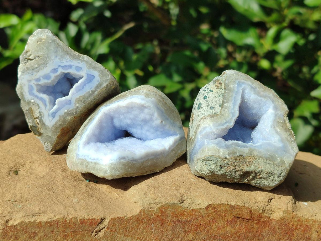 Polished On One Side Blue Lace Agate Geodes x 12 From Nsanje, Malawi - Toprock Gemstones and Minerals 