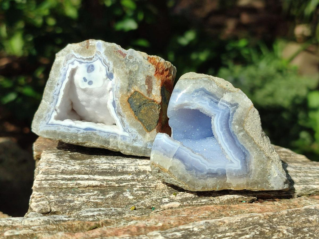 Polished On One Side Blue Lace Agate Geodes x 12 From Nsanje, Malawi - Toprock Gemstones and Minerals 