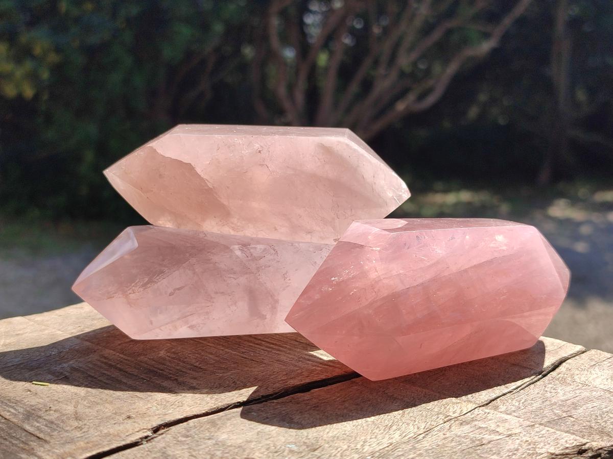 Polished Double Terminated Gemmy Lavender and Rose Quartz Crystals x 6 From Madagascar - Toprock Gemstones and Minerals 