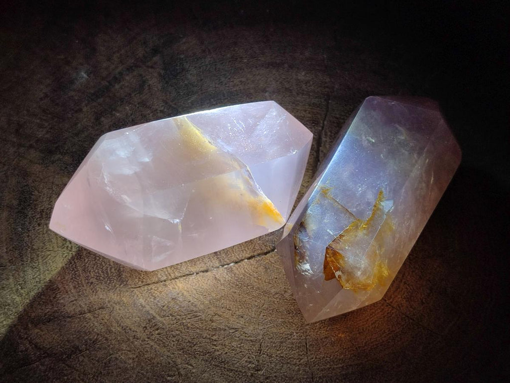 Polished Double Terminated Gemmy Lavender and Rose Quartz Crystals x 6 From Madagascar - Toprock Gemstones and Minerals 