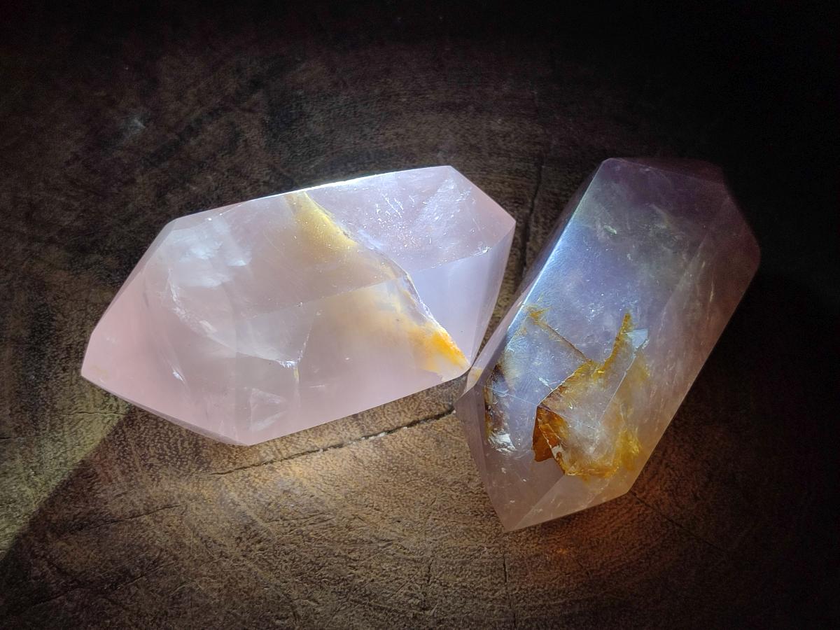Polished Double Terminated Gemmy Lavender and Rose Quartz Crystals x 6 From Madagascar - Toprock Gemstones and Minerals 