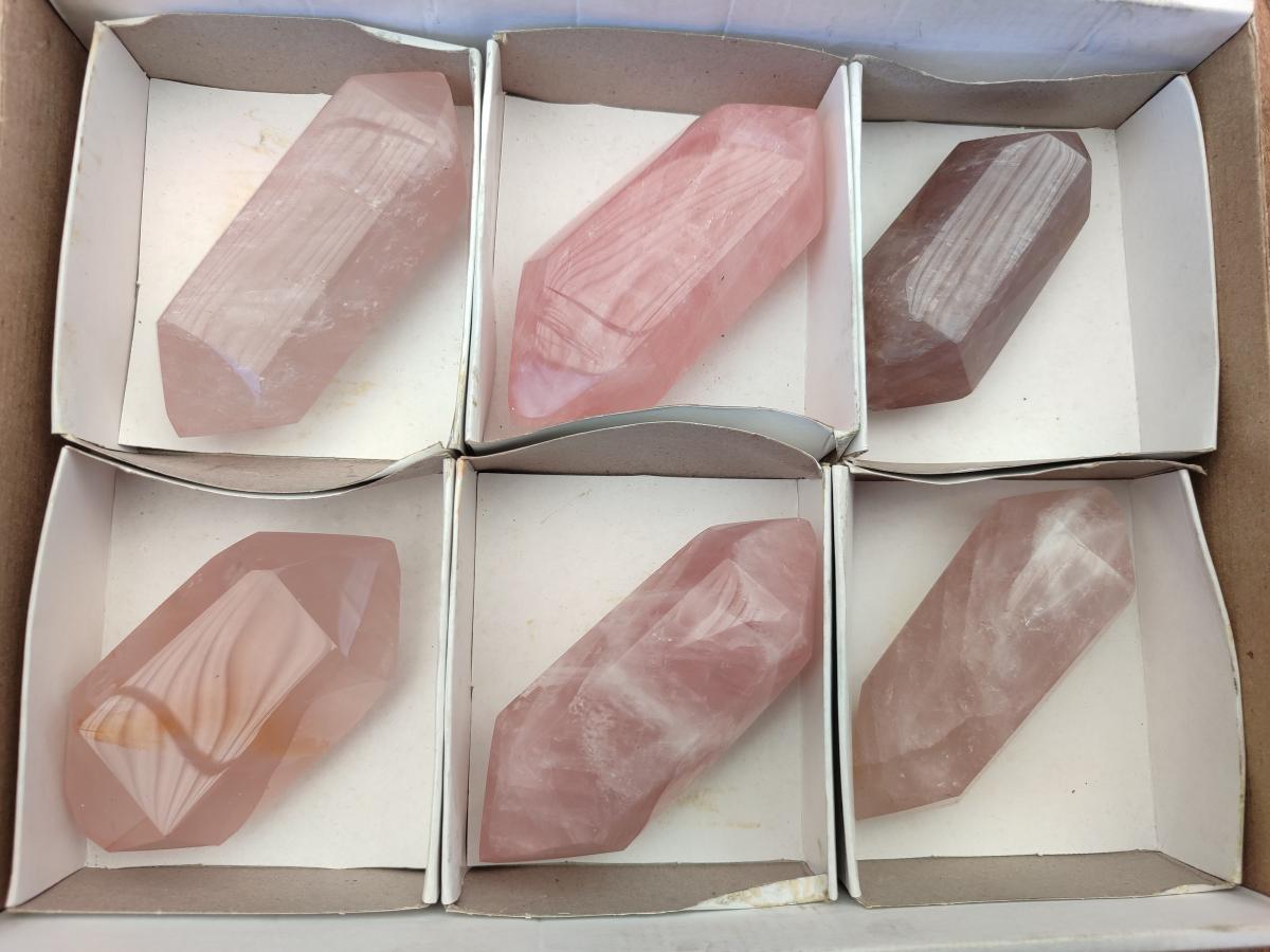 Polished Double Terminated Gemmy Lavender and Rose Quartz Crystals x 6 From Madagascar - Toprock Gemstones and Minerals 