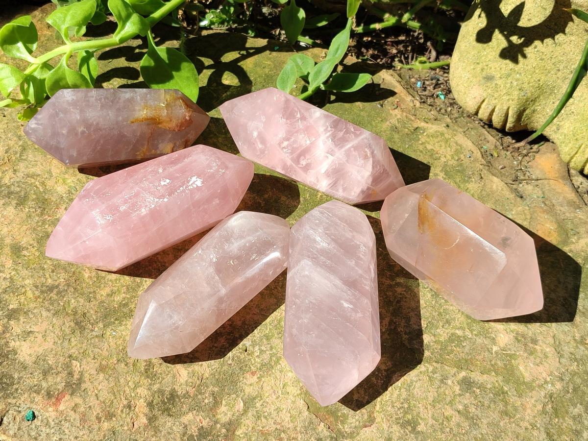 Polished Double Terminated Gemmy Lavender and Rose Quartz Crystals x 6 From Madagascar - Toprock Gemstones and Minerals 