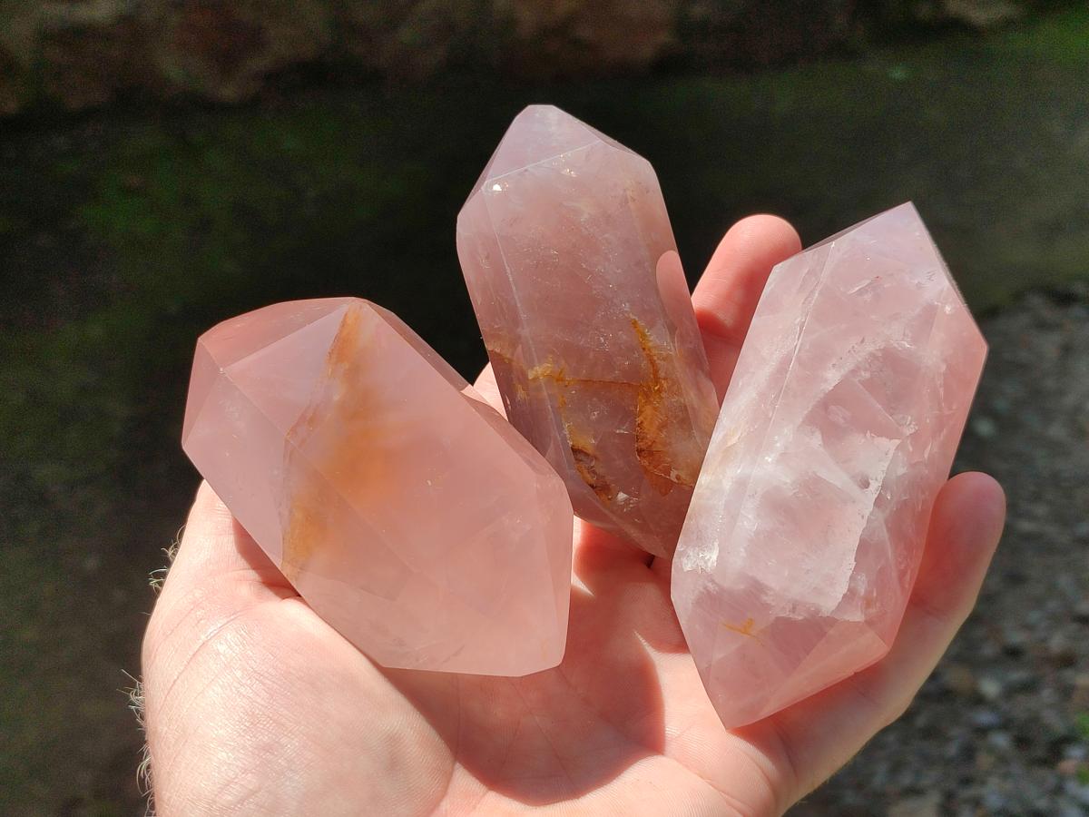 Polished Double Terminated Gemmy Lavender and Rose Quartz Crystals x 6 From Madagascar - Toprock Gemstones and Minerals 