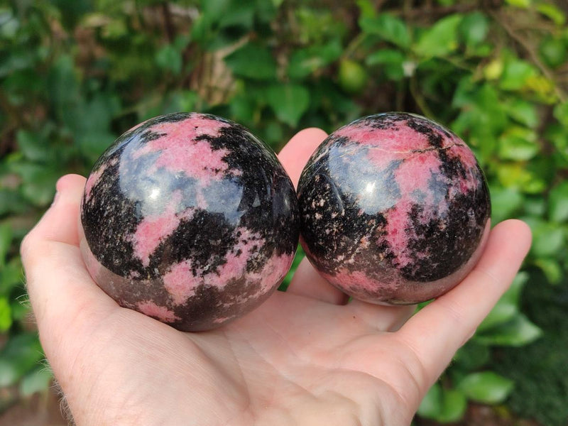Polished Rhodonite Gemstone Spheres x 3 From Ambindavato, Madagascar - Toprock Gemstones and Minerals 