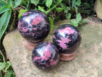 Polished Rhodonite Gemstone Spheres x 3 From Ambindavato, Madagascar - Toprock Gemstones and Minerals 