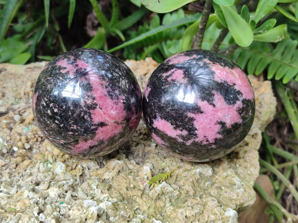 Polished Rhodonite Gemstone Spheres x 3 From Ambindavato, Madagascar - Toprock Gemstones and Minerals 