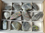 Polished Rare Purple Sunset Flash Labradorite Standing Display Pieces x 12 From Madagascar - Toprock Gemstones and Minerals 