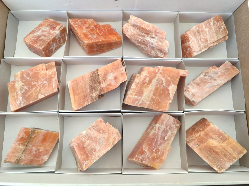 Natural Rhombohedral Sunset Orange Calcite Specimens x 12 From Spitzkop, Namibia - Toprock Gemstones and Minerals 