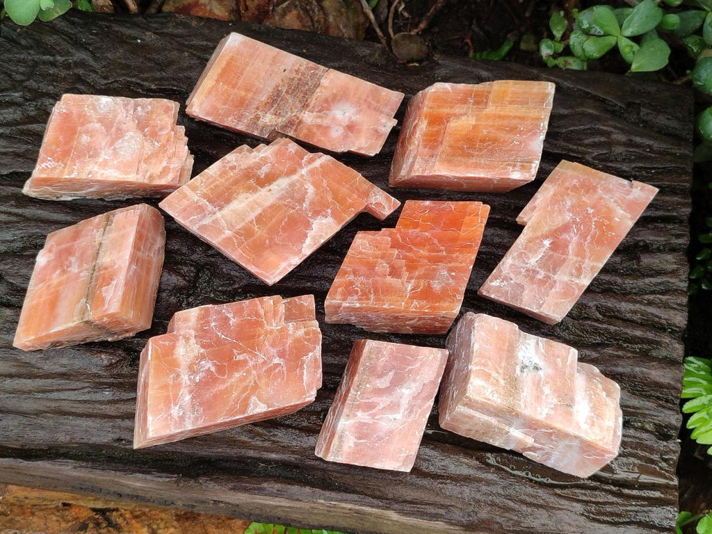 Natural Rhombohedral Sunset Orange Calcite Specimens x 12 From Spitzkop, Namibia - Toprock Gemstones and Minerals 