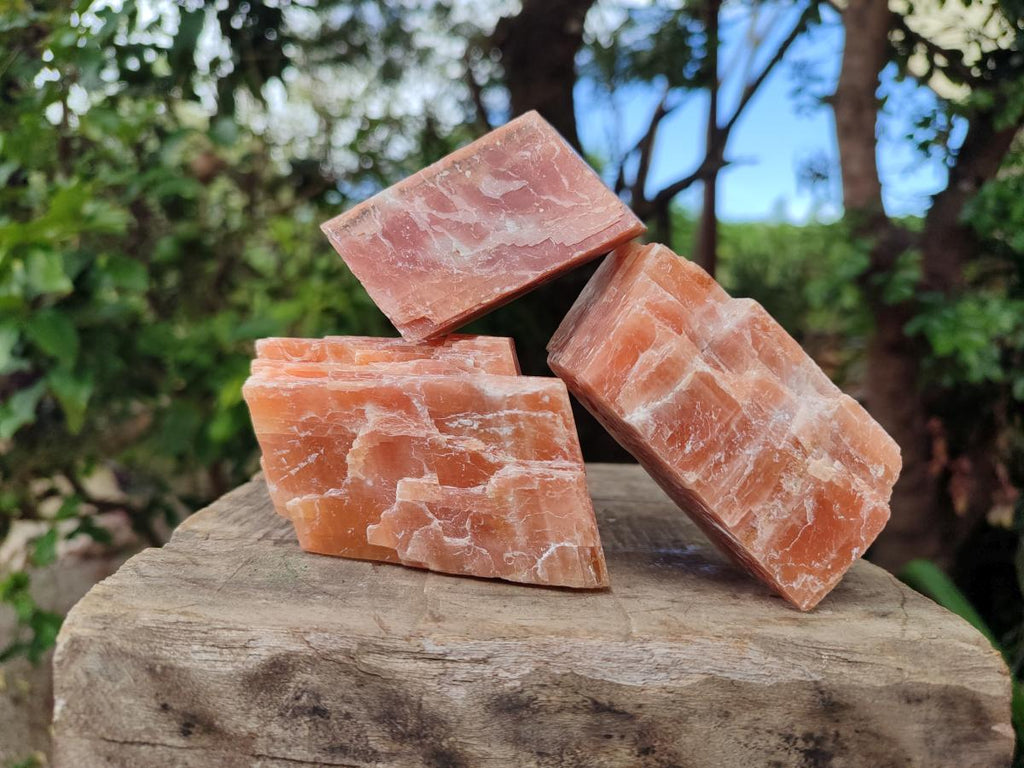 Natural Rhombohedral Sunset Orange Calcite Specimens x 12 From Spitzkop, Namibia - Toprock Gemstones and Minerals 