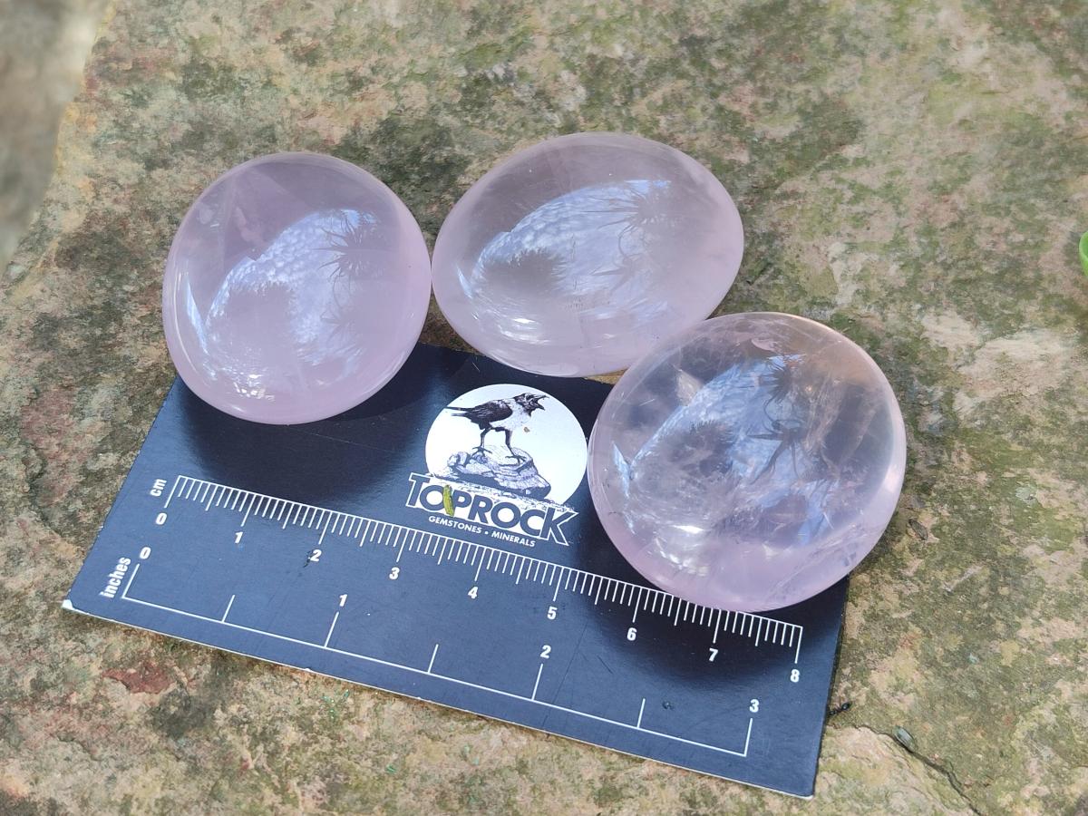 Polished Gemmy Rose Quartz Palm Stones x 35 From Madagascar - Toprock Gemstones and Minerals 