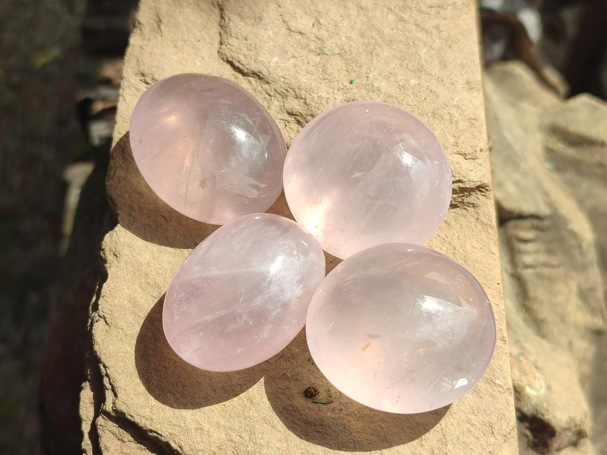 Polished Gemmy Rose Quartz Palm Stones x 35 From Madagascar - Toprock Gemstones and Minerals 
