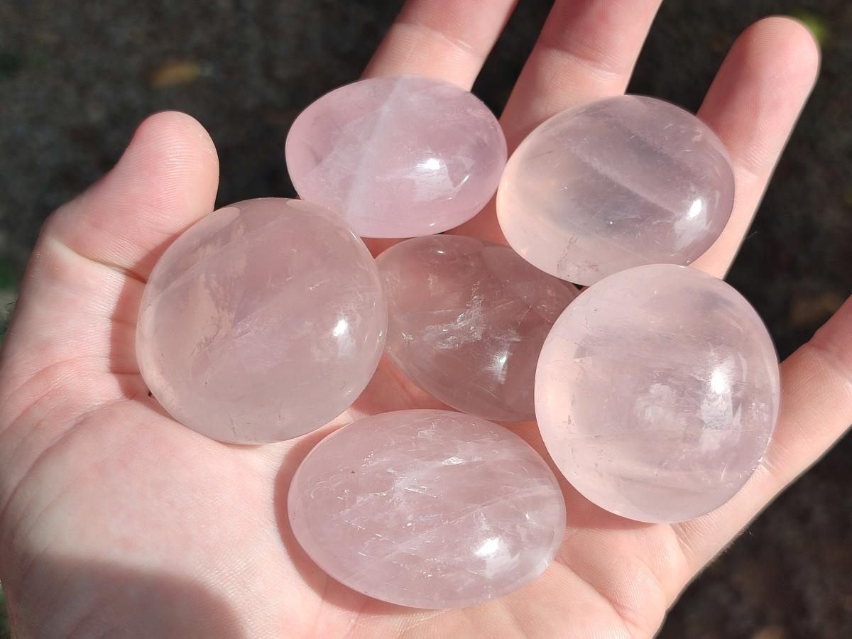 Polished Gemmy Rose Quartz Palm Stones x 35 From Madagascar - Toprock Gemstones and Minerals 