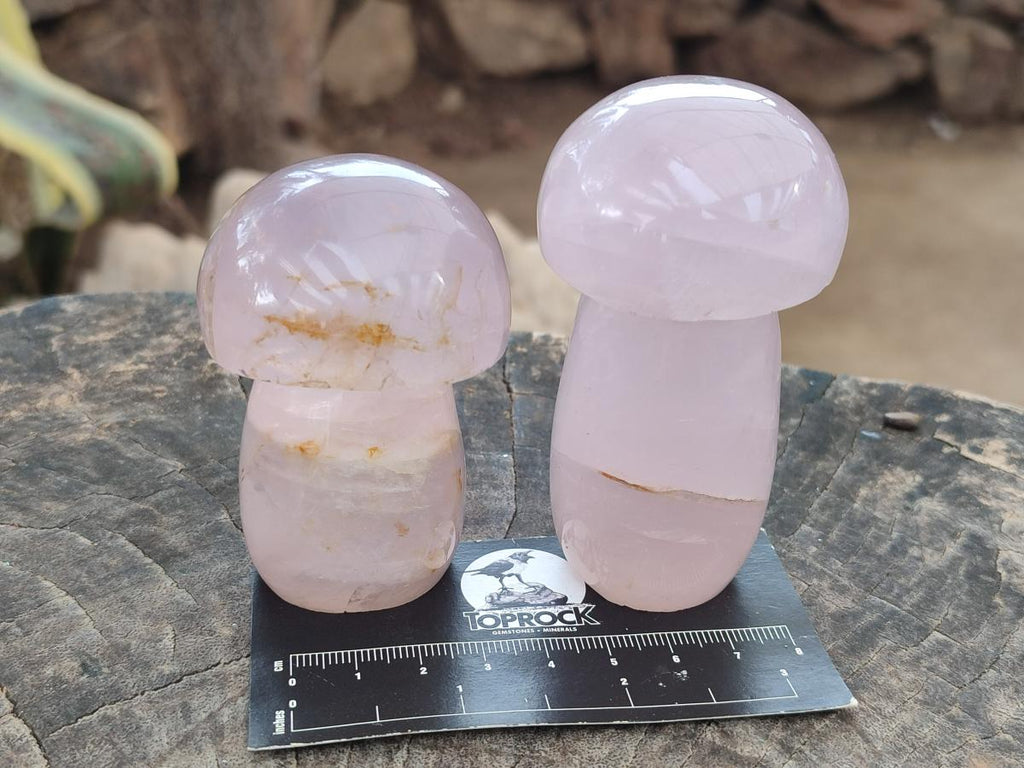 Polished Gemmy Rose Quartz Mushrooms x 6 From Madagascar - Toprock Gemstones and Minerals 
