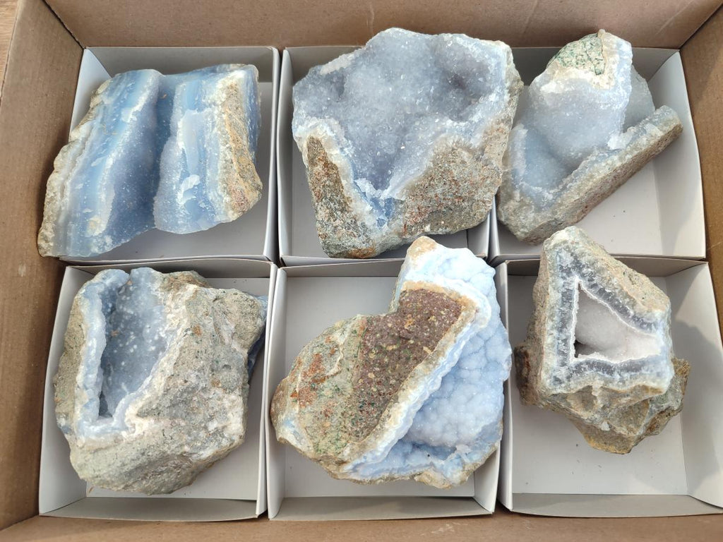 Natural Blue Lace Agate Geode Specimens x 6 From Nsanje, Malawi - Toprock Gemstones and Minerals 