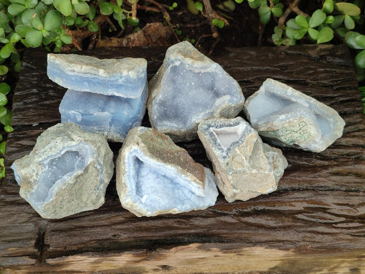 Natural Blue Lace Agate Geode Specimens x 6 From Nsanje, Malawi - Toprock Gemstones and Minerals 