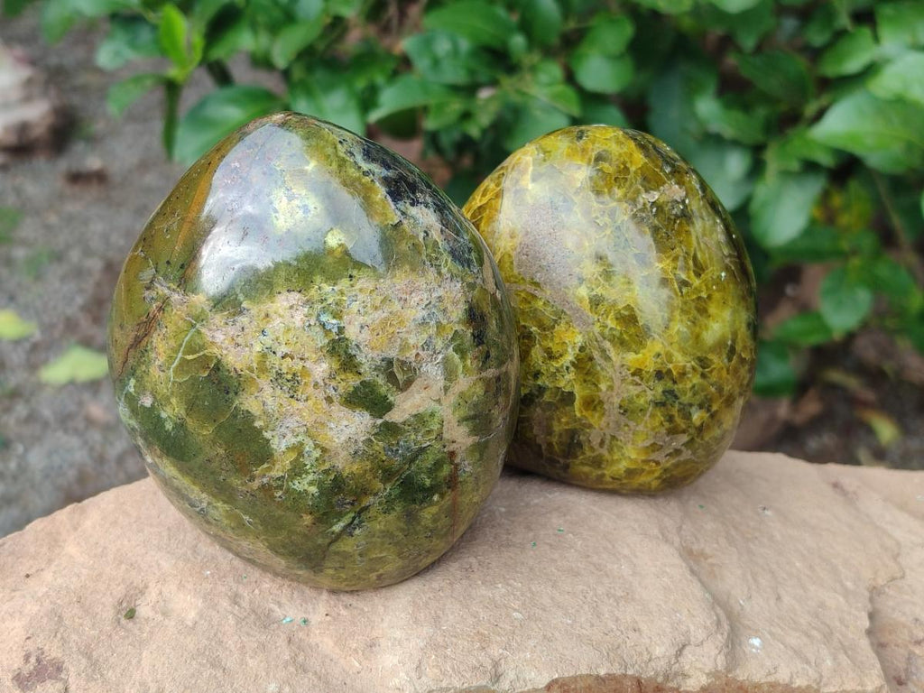 Polished Green Opal Standing Display Pieces x 2 From Betroka, Madagascar - Toprock Gemstones and Minerals 