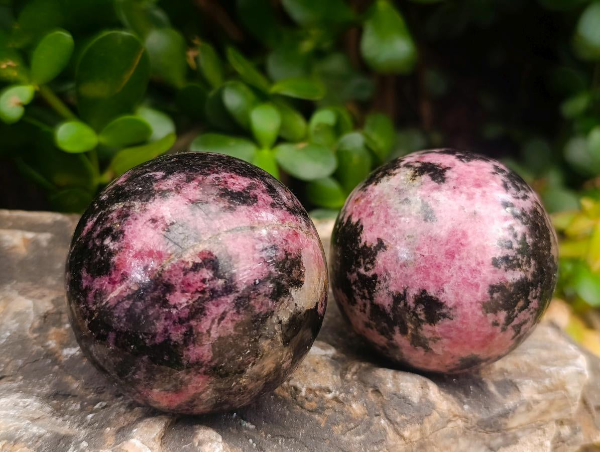 Polished Small Rhodonite Gemstone Spheres x 4 From Ambindavato, Madagascar - Toprock Gemstones and Minerals 