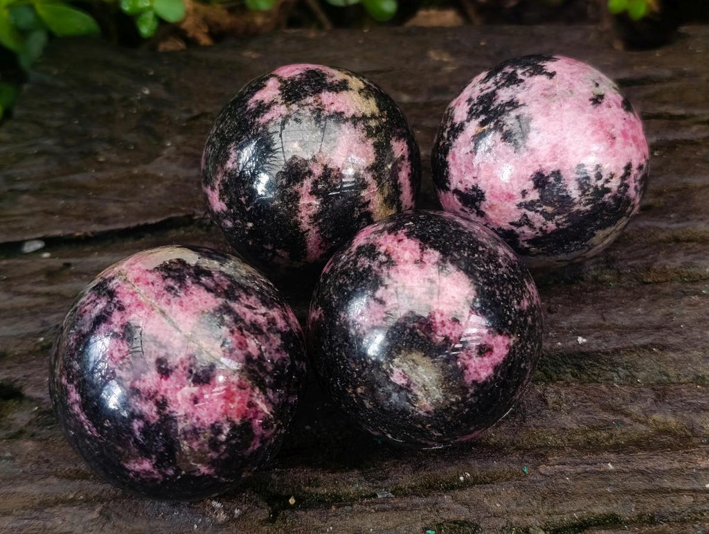 Polished Small Rhodonite Gemstone Spheres x 4 From Ambindavato, Madagascar - Toprock Gemstones and Minerals 