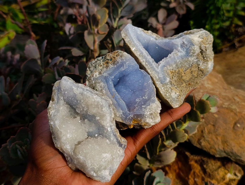 Natural Blue Lace Agate Geode Specimens x 12 From Nsanje, Malawi - Toprock Gemstones and Minerals 