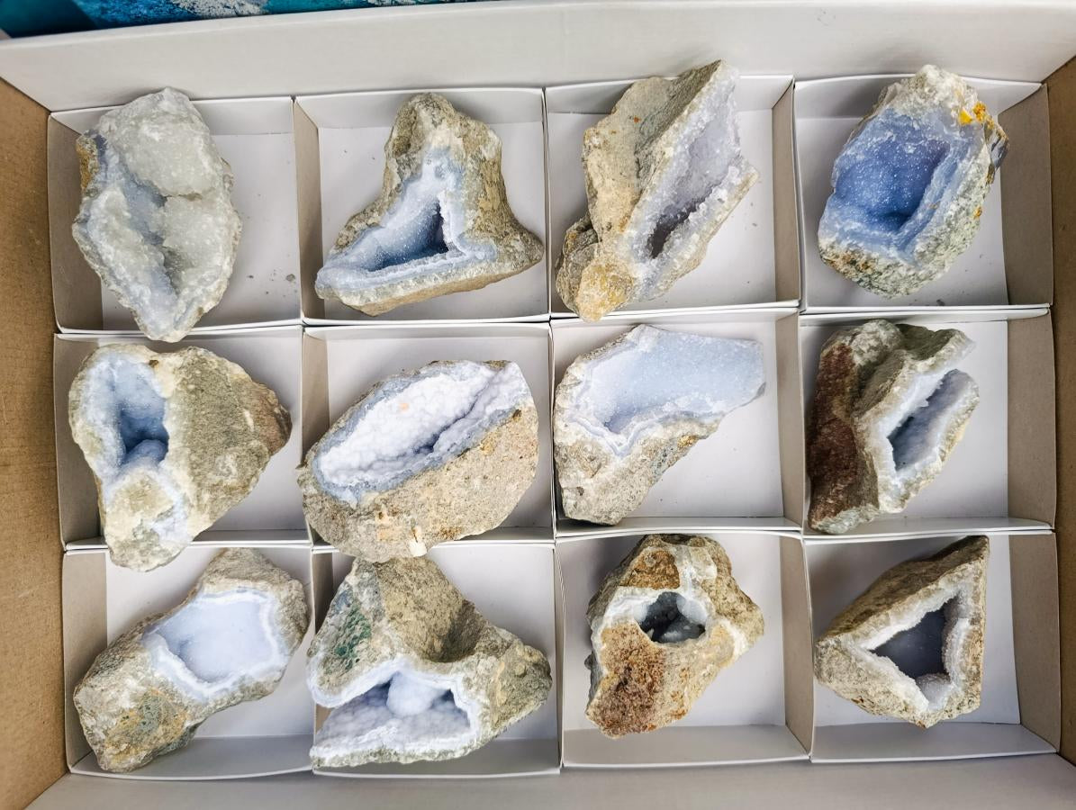 Natural Blue Lace Agate Geode Specimens x 12 From Nsanje, Malawi - Toprock Gemstones and Minerals 