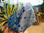 Polished Blue Spotted Spinel in Quartz Standing Leaf Sculptures x 2 From Madagascar - Toprock Gemstones and Minerals 
