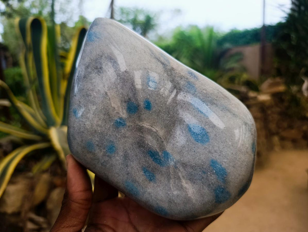 Polished Blue Spotted Spinel in Quartz Standing Leaf Sculptures x 2 From Madagascar - Toprock Gemstones and Minerals 
