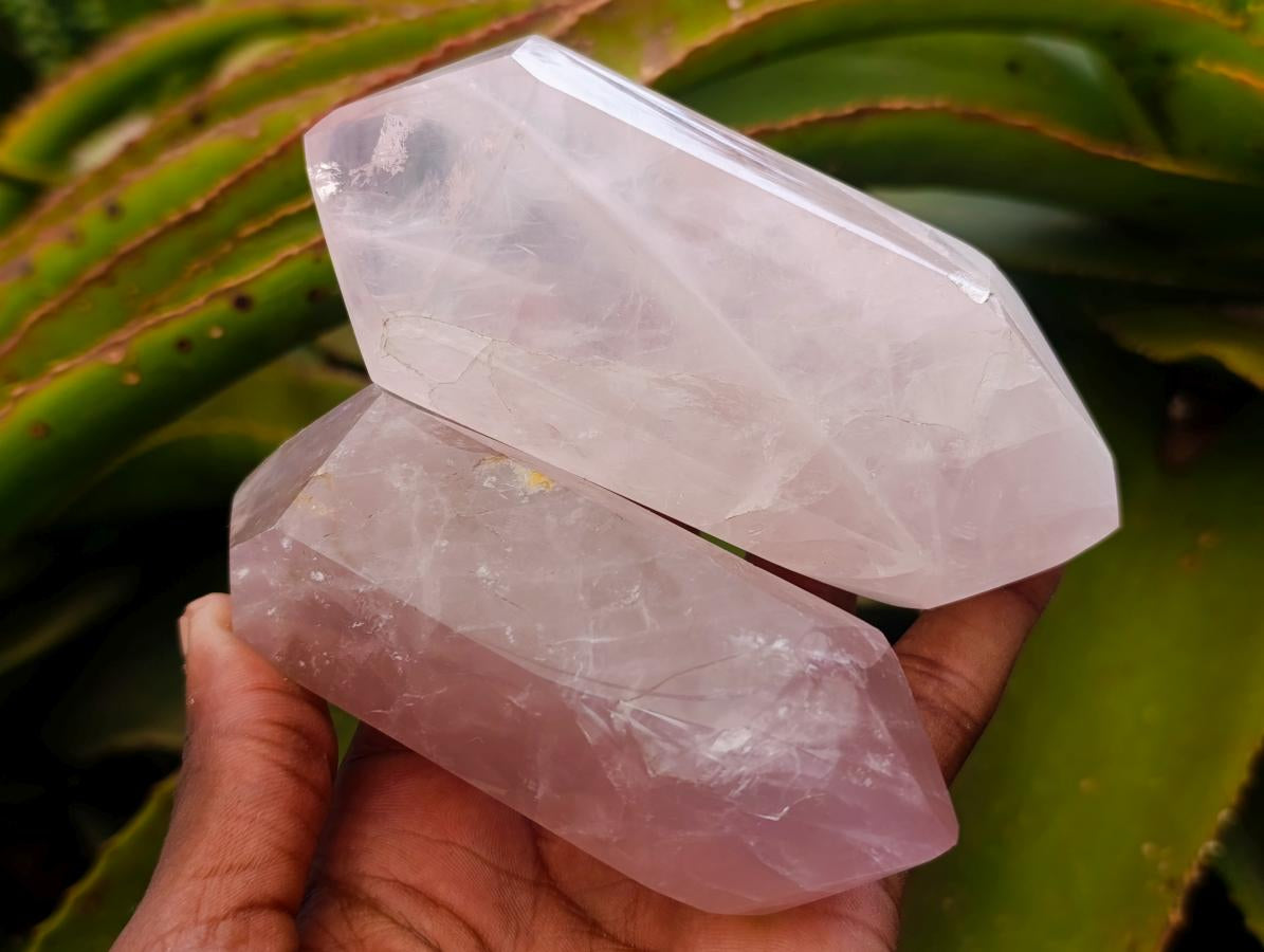 Polished Double Terminated Gemmy Rose Quartz Crystals x 6 From Madagascar - Toprock Gemstones and Minerals 