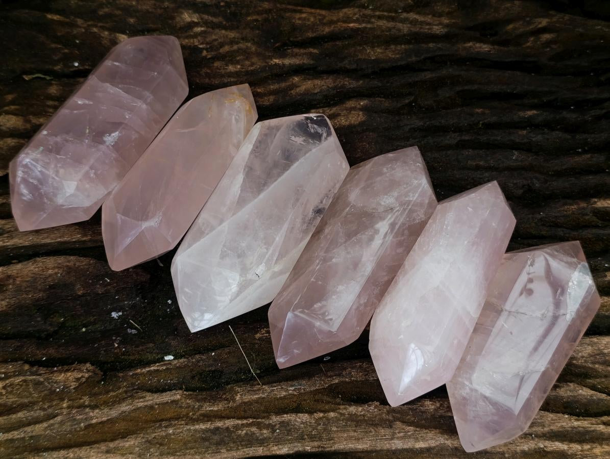 Polished Double Terminated Gemmy Rose Quartz Crystals x 6 From Madagascar - Toprock Gemstones and Minerals 