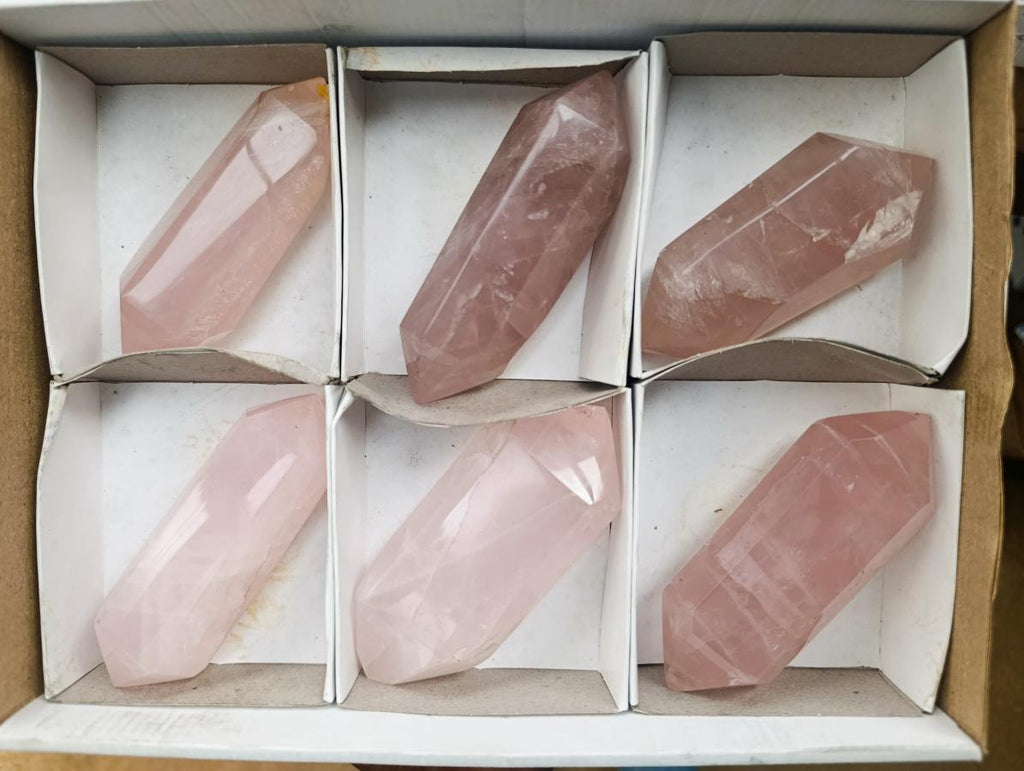 Polished Double Terminated Gemmy Rose Quartz Crystals x 6 From Madagascar - Toprock Gemstones and Minerals 