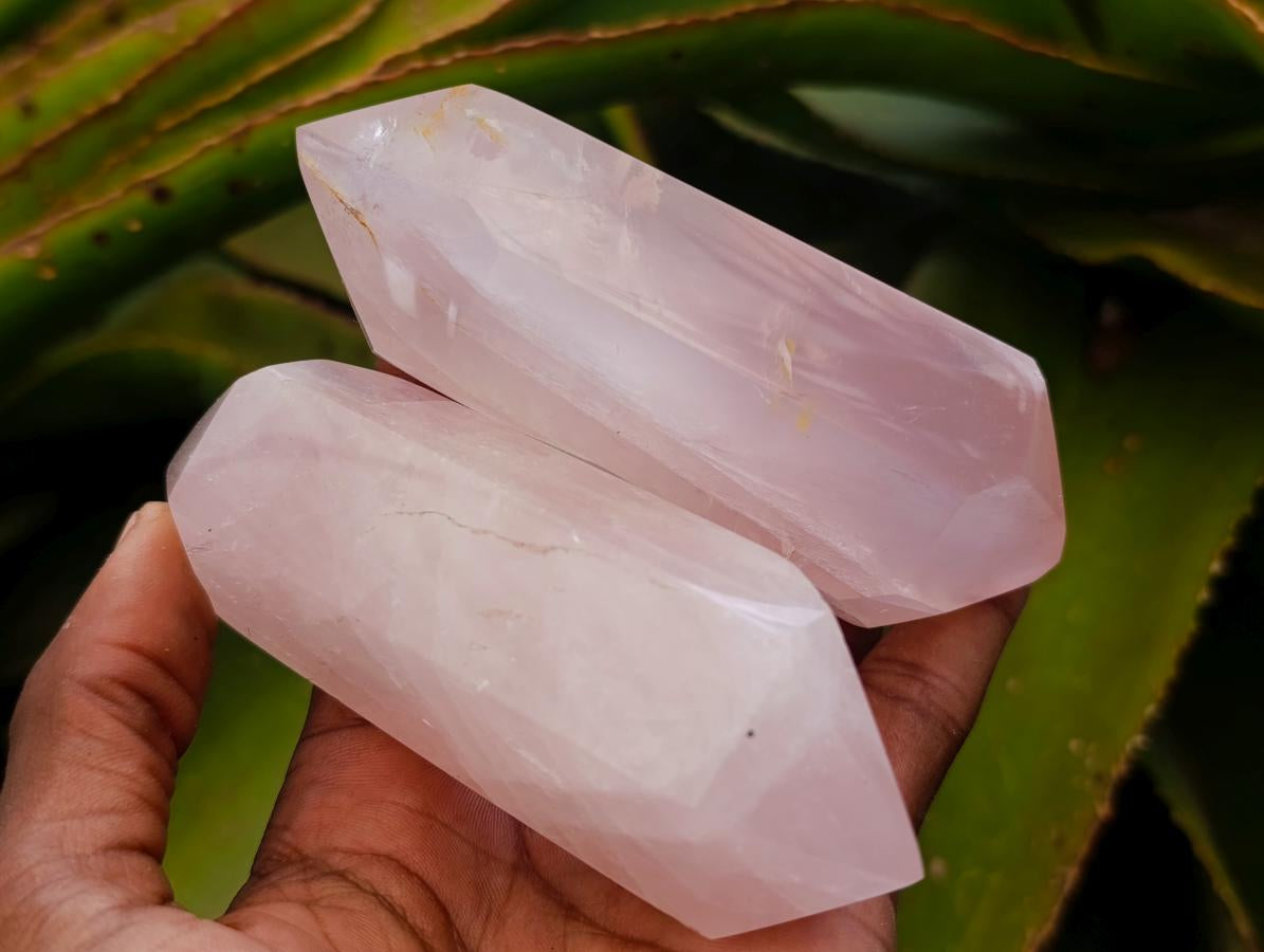 Polished Double Terminated Gemmy Rose Quartz Crystals x 6 From Madagascar - Toprock Gemstones and Minerals 