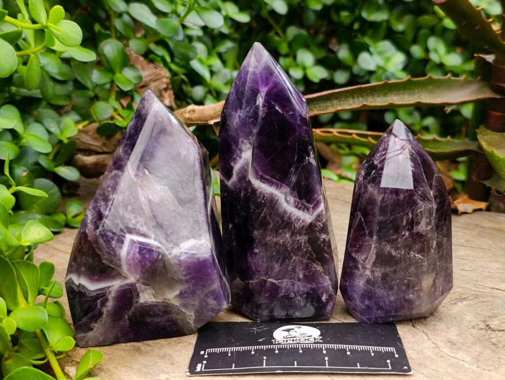 Polished Chevron Amethyst Display Crystals x 3 From Zambia - Toprock Gemstones and Minerals 