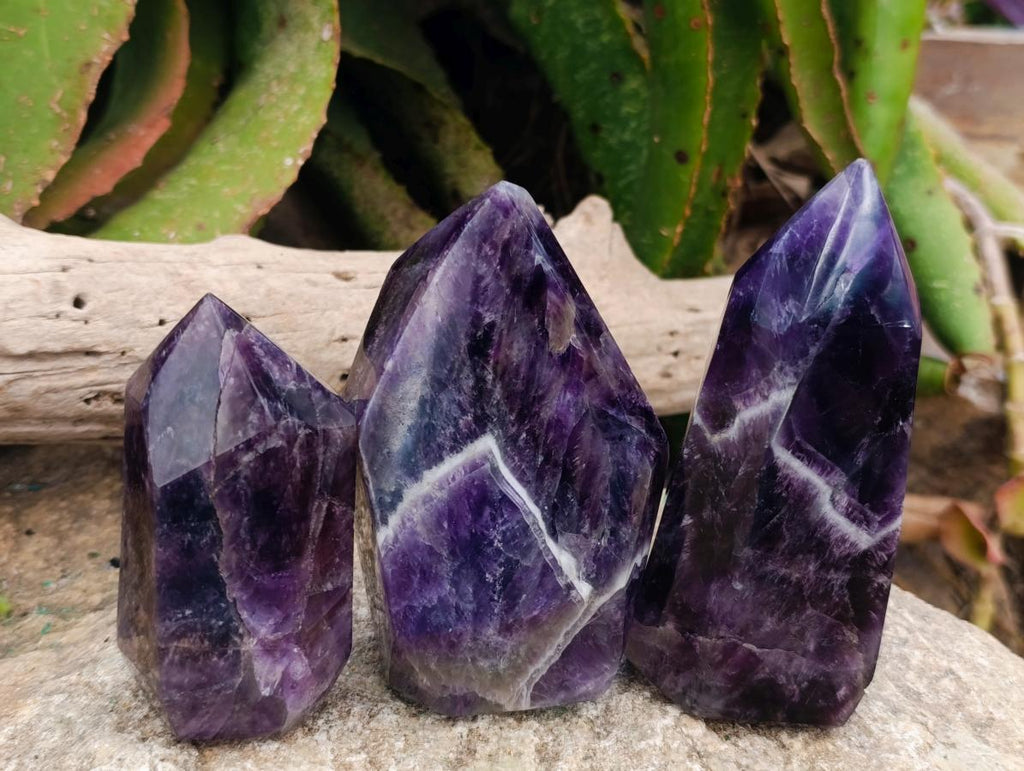 Polished Chevron Amethyst Display Crystals x 3 From Zambia - Toprock Gemstones and Minerals 