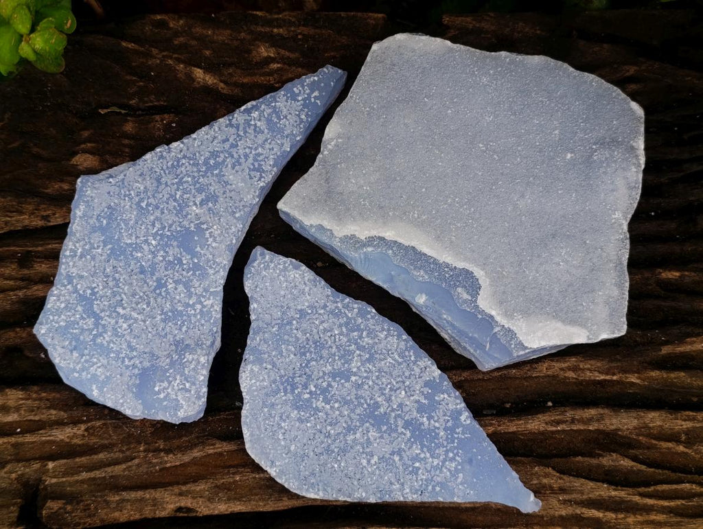 Natural Blue Lace Agate Plate Specimens x 3 From Nsanje, Malawi - Toprock Gemstones and Minerals 