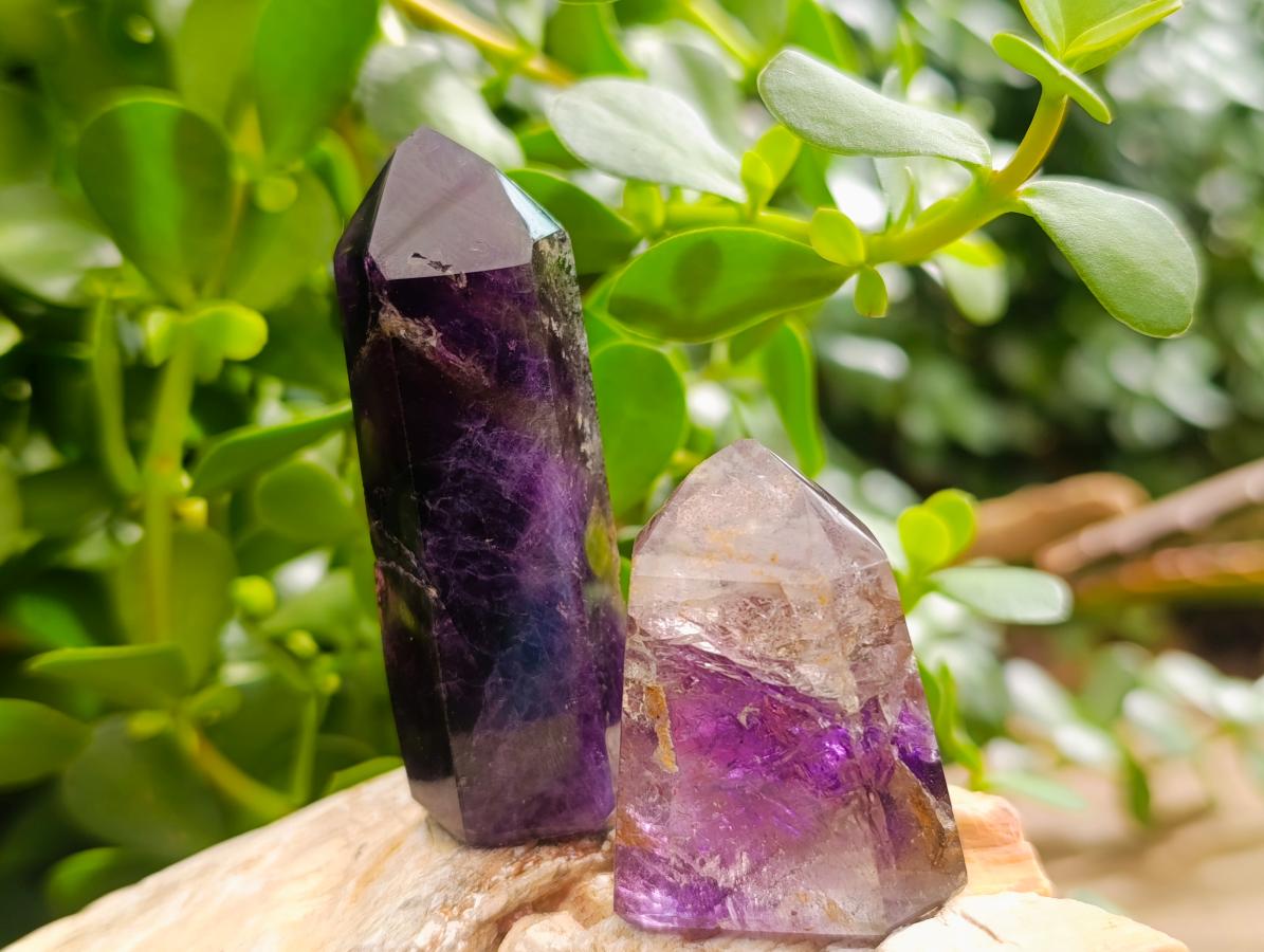 Polished Smokey Window Amethyst Crystals x 15 From Akansobe, Madagascar - Toprock Gemstones and Minerals 