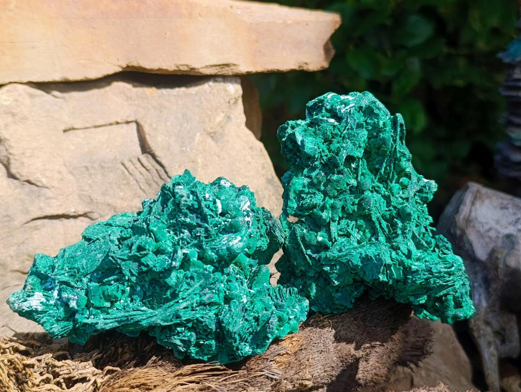 Natural Rare Malachite Pseudomorph Specimens with Associated Minerals x 2 From Kolwezi, Congo - Toprock Gemstones and Minerals 