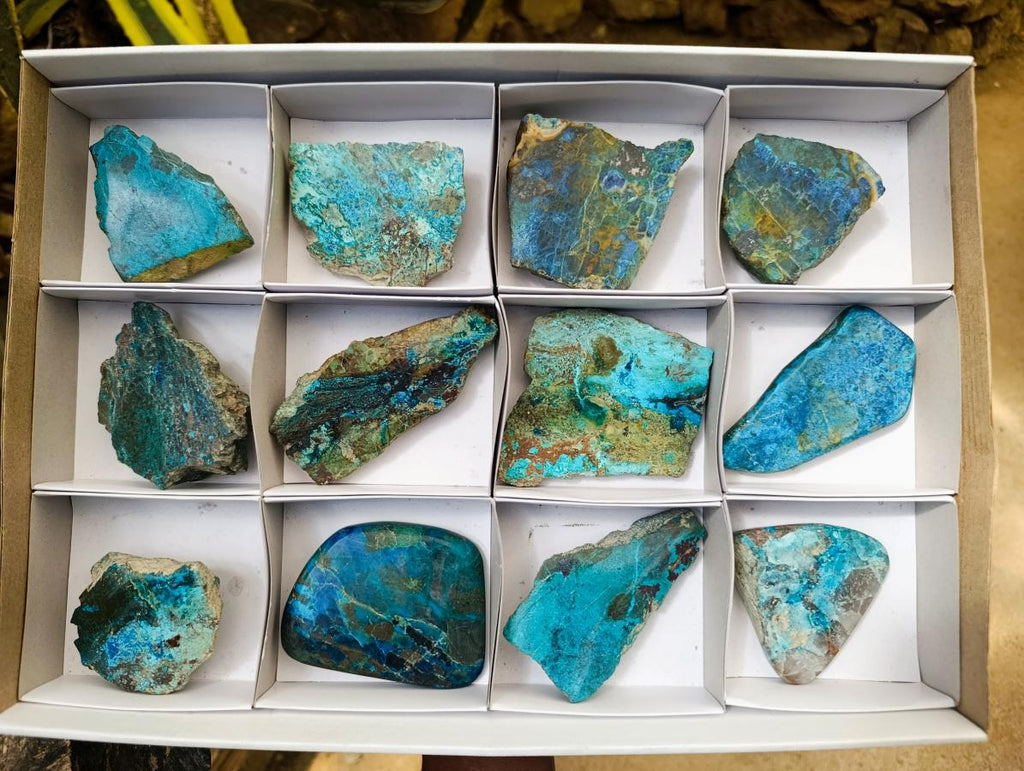Polished One Side Shattuckite Free Forms x 12 From Kaokoveld, Namibia - Toprock Gemstones and Minerals 