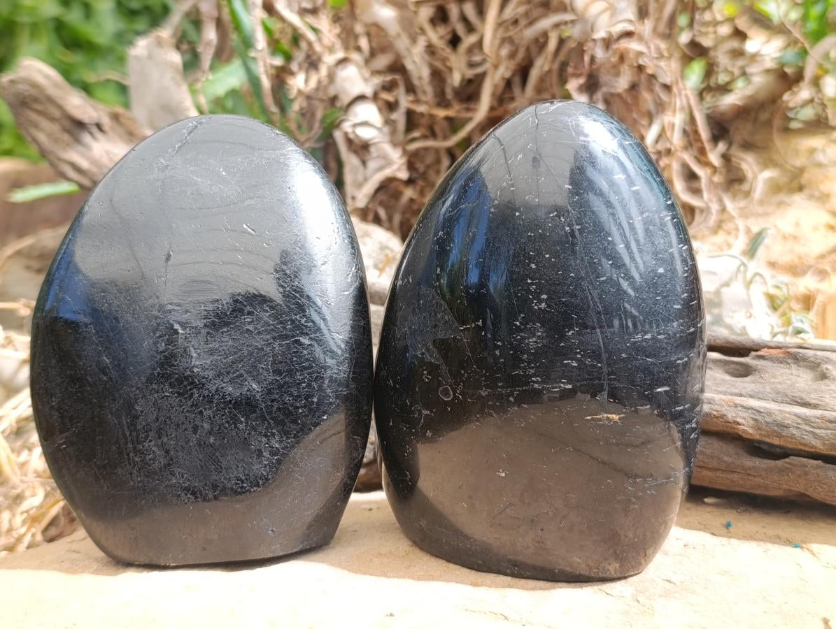 Polished Black Tourmaline Standing Display Pieces x 2 From Madagascar - Toprock Gemstones and Minerals 