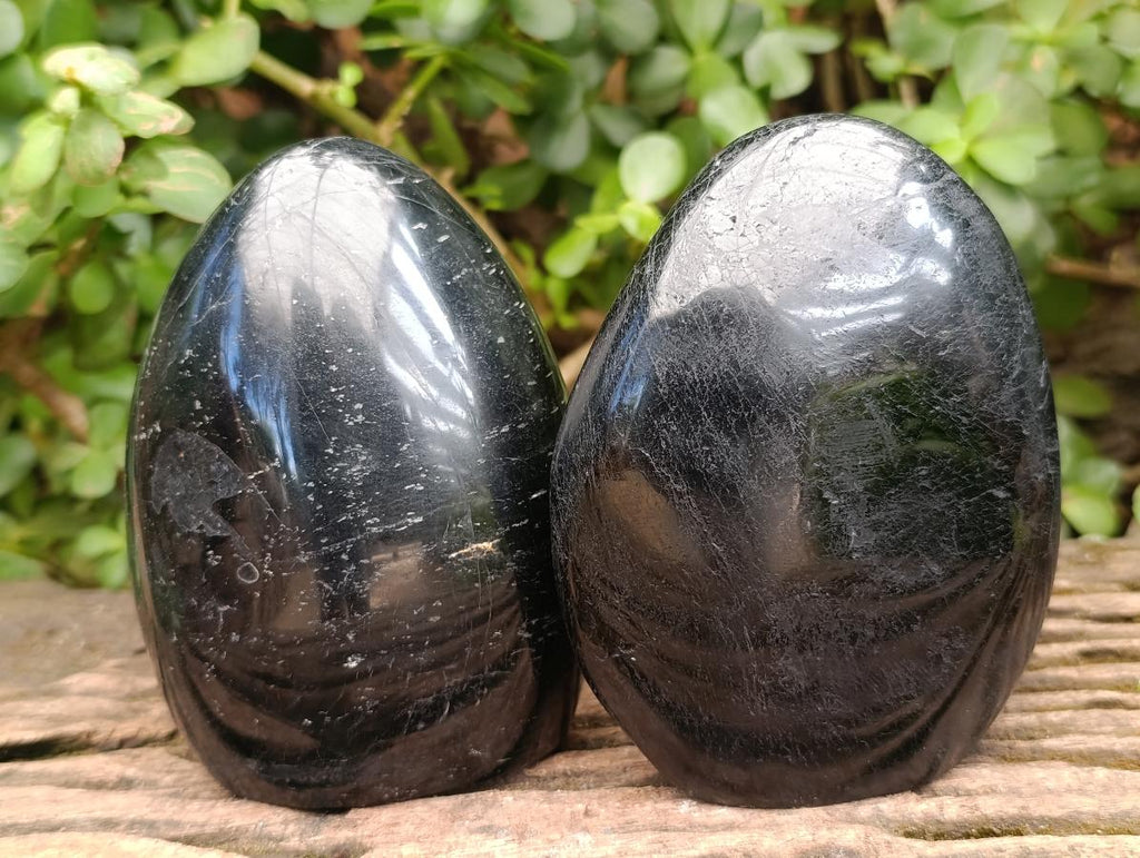 Polished Black Tourmaline Standing Display Pieces x 2 From Madagascar - Toprock Gemstones and Minerals 