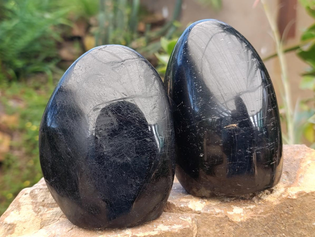 Polished Black Tourmaline Standing Display Pieces x 2 From Madagascar - Toprock Gemstones and Minerals 