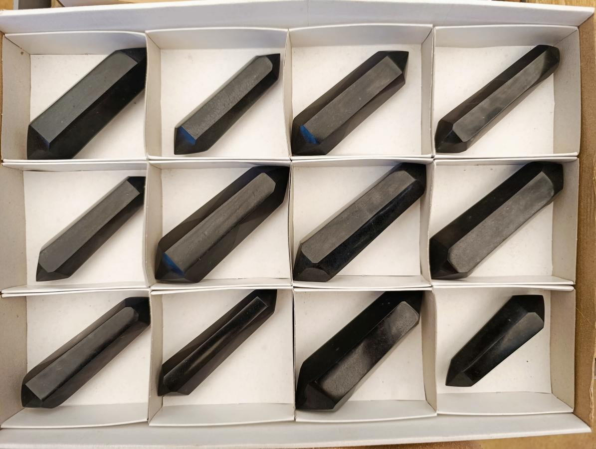 Polished Double Terminated Black Basalt Crystals x 12 From Madagascar - Toprock Gemstones and Minerals 
