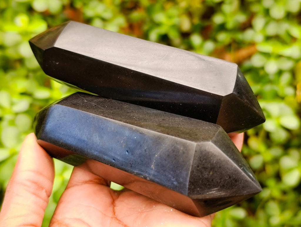 Polished Double Terminated Black Basalt Crystals x 12 From Madagascar - Toprock Gemstones and Minerals 