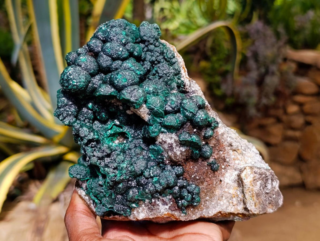 Natural Silky Ball Malachite and Drusy Quartz on Dolomite Specimen x 1 From Mindingi Mine, Kambove, Congo - Toprock Gemstones and Minerals 