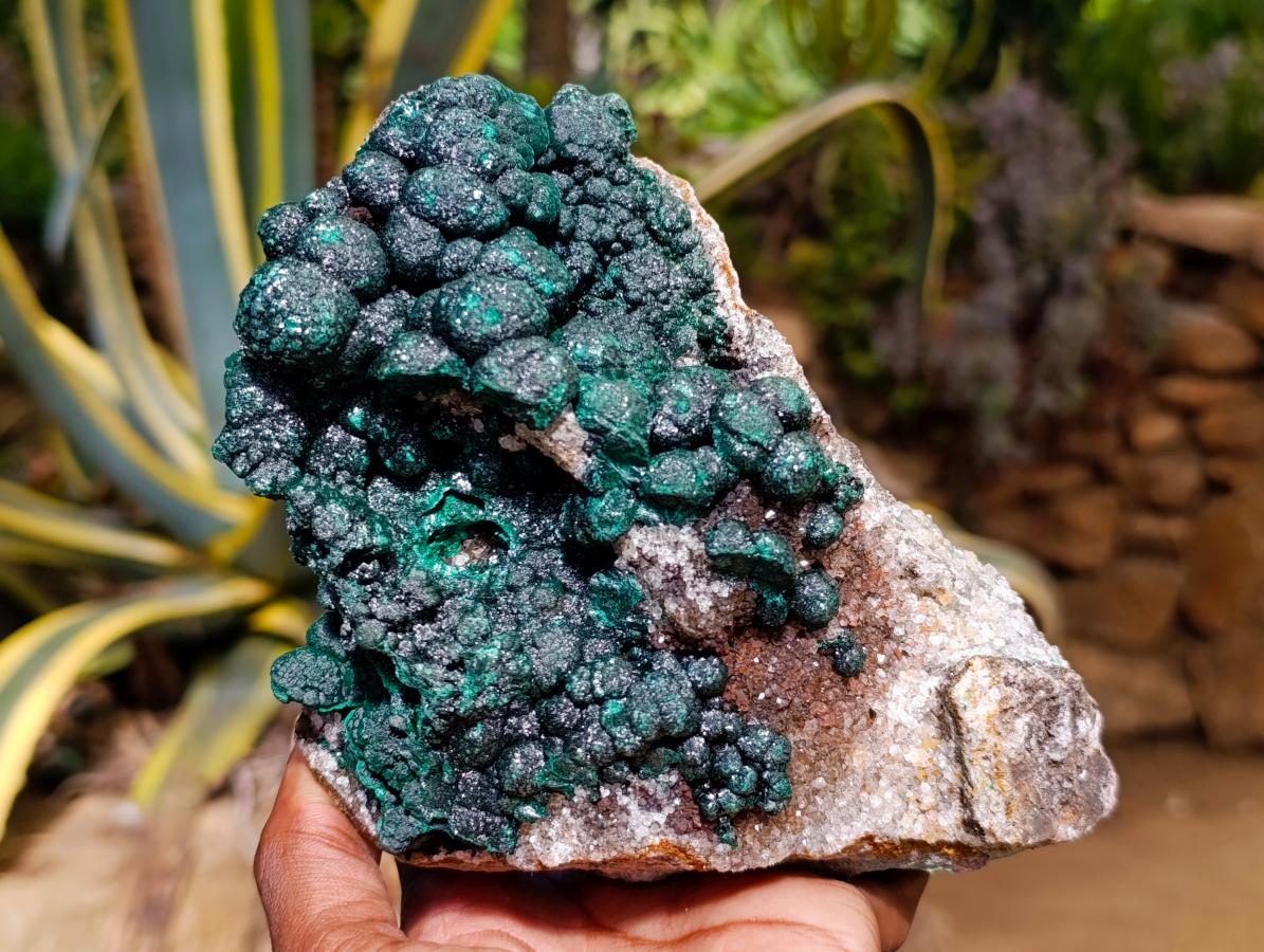 Natural Silky Ball Malachite and Drusy Quartz on Dolomite Specimen x 1 From Mindingi Mine, Kambove, Congo - Toprock Gemstones and Minerals 